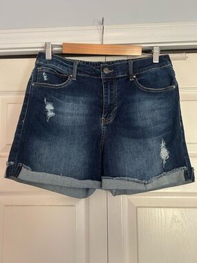 Grace & Lace Dark Blue Distressed Cuffed Denim Shorts
